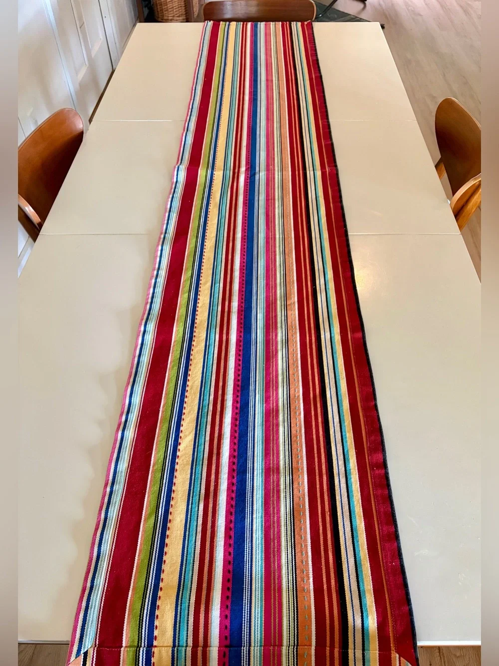 Vintage Multicolor Striped Table Runner 80”x16”